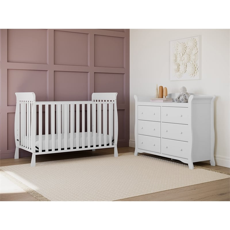 Stork Craft Avalon 6 Drawer Universal Double Dresser in White