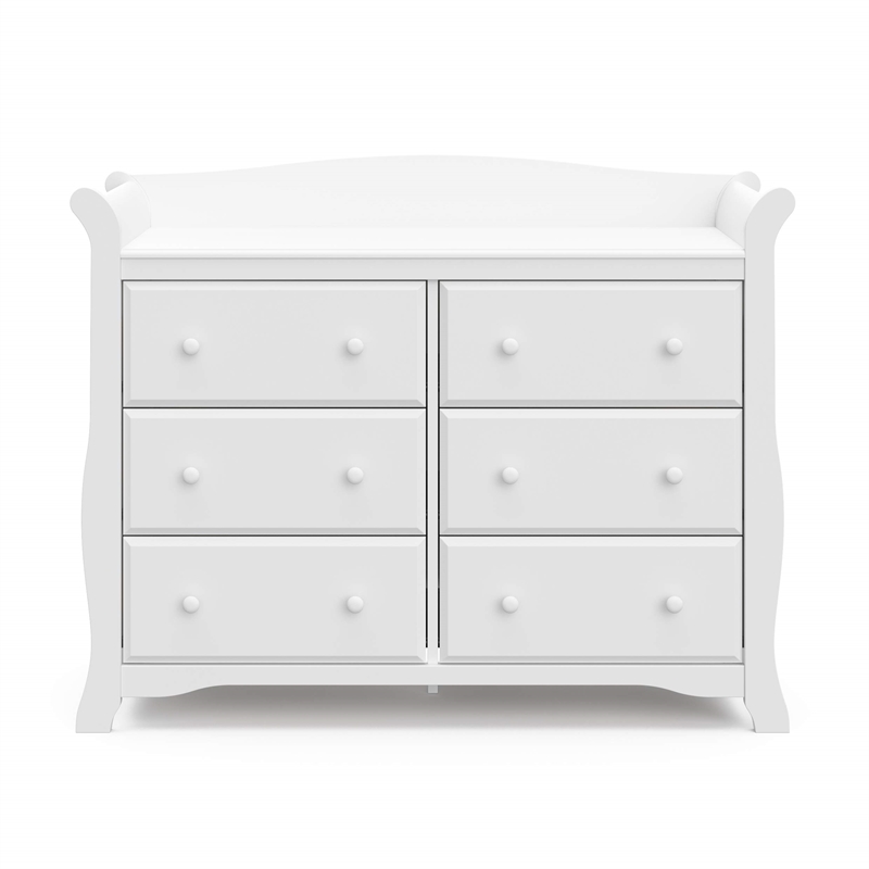 Stork Craft Avalon 6 Drawer Universal Double Dresser in White
