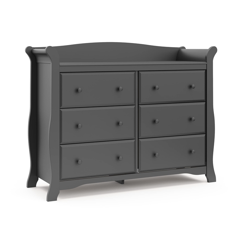 Stork Craft Avalon 6 Drawer Universal Double Dresser in Gray