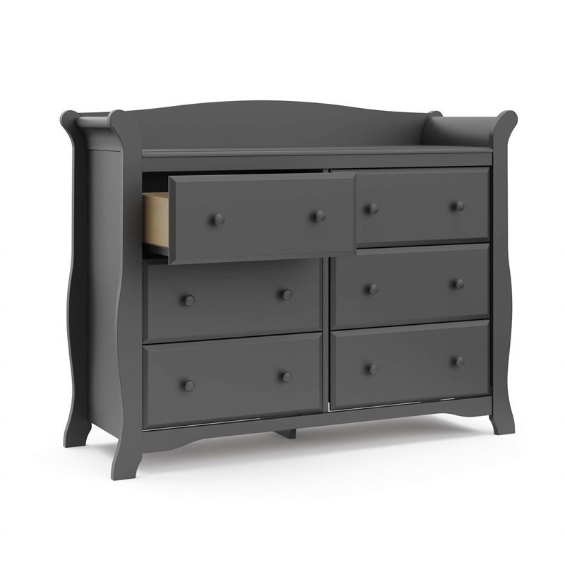 Stork Craft Avalon 6 Drawer Universal Double Dresser in Gray