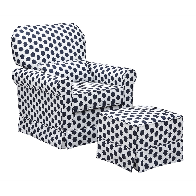 Stork Craft Polka Dot Upholstered Ottoman in White and Navy