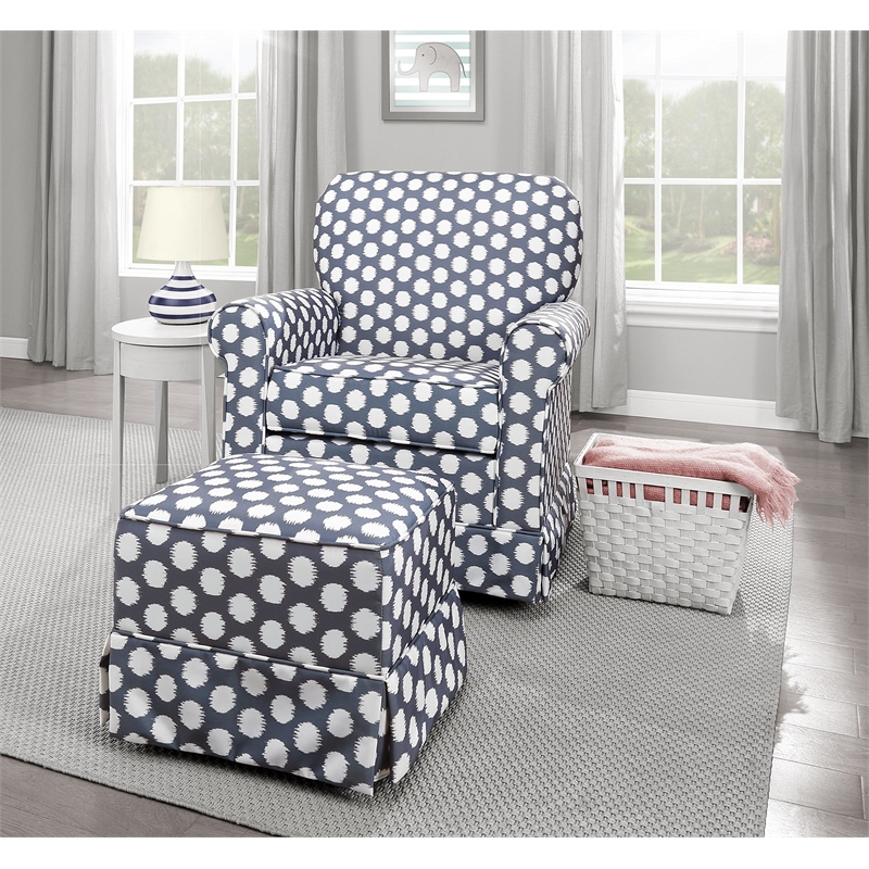 Stork Craft Polka Dot Upholstered Ottoman in White and Navy