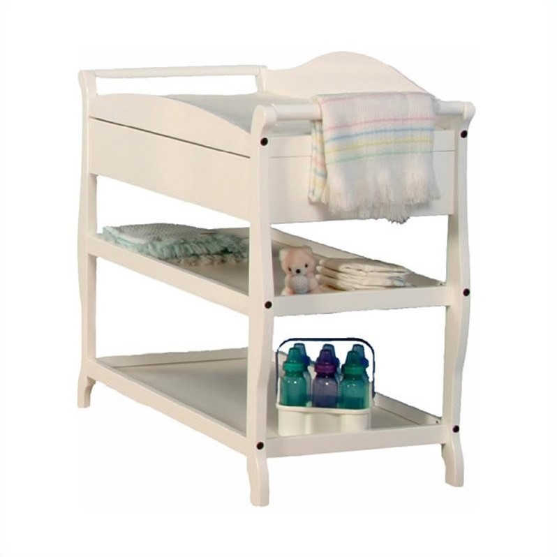 Stork Craft Aspen Sleigh Changing Table With Drawer In White