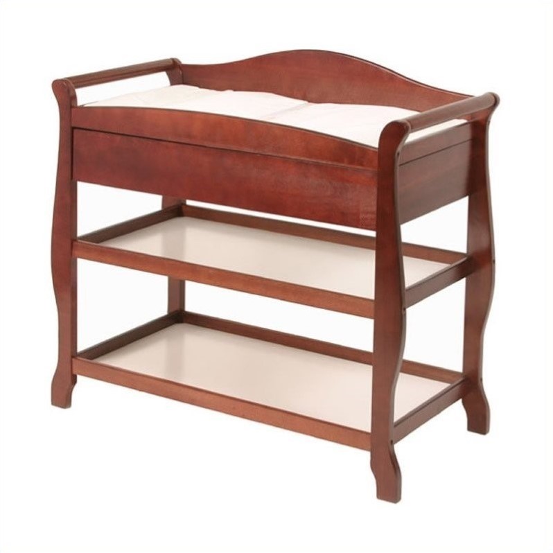 Stork Craft Aspen Sleigh Changing Table With Drawer In Cherry