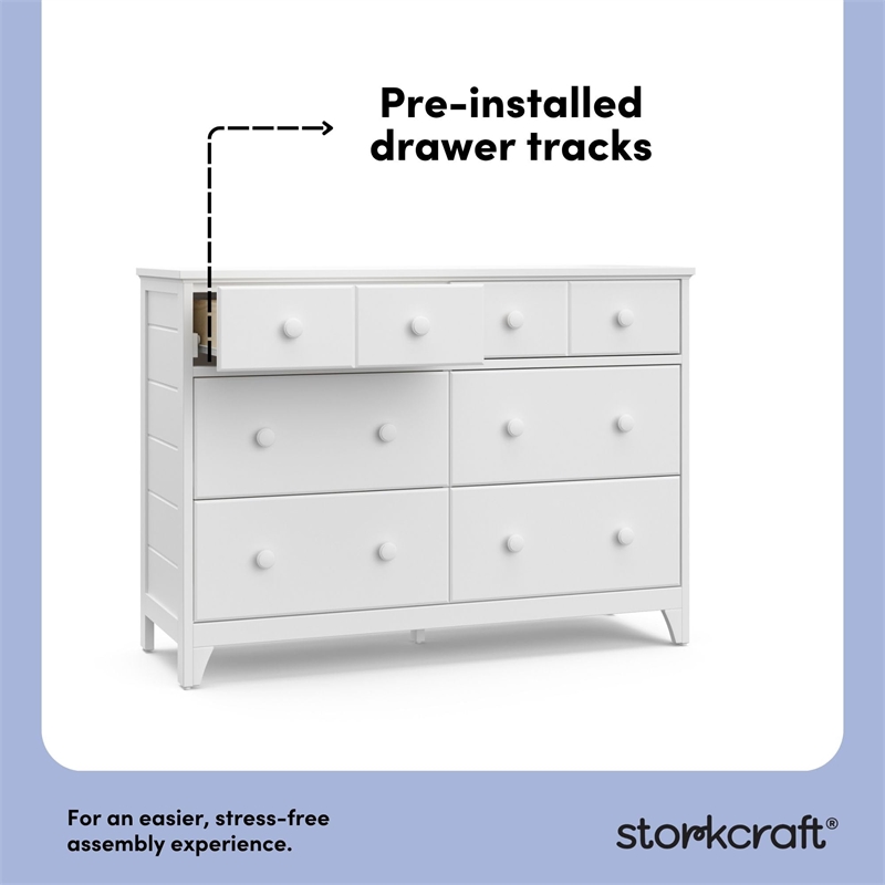 Storkcraft Moss 6 Drawer Double Dresser in White