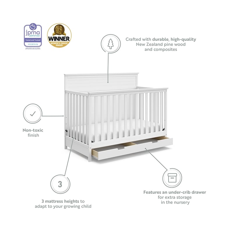 Storkcraft Homestead 4 in 1 Convertible Crib with Drawer in White