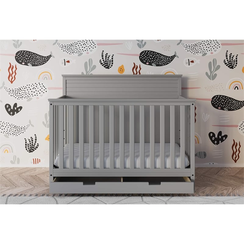 Storkcraft Homestead 4 in 1 Convertible Crib with Drawer in Pebble Gray