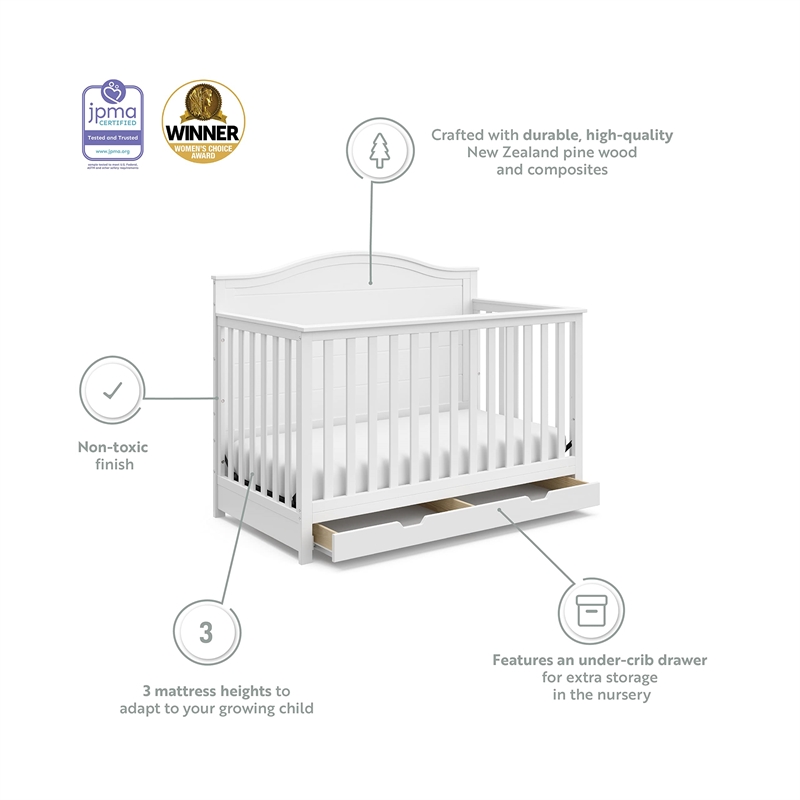 Storkcraft Moss 4 in 1 Convertible Crib with Drawer in White