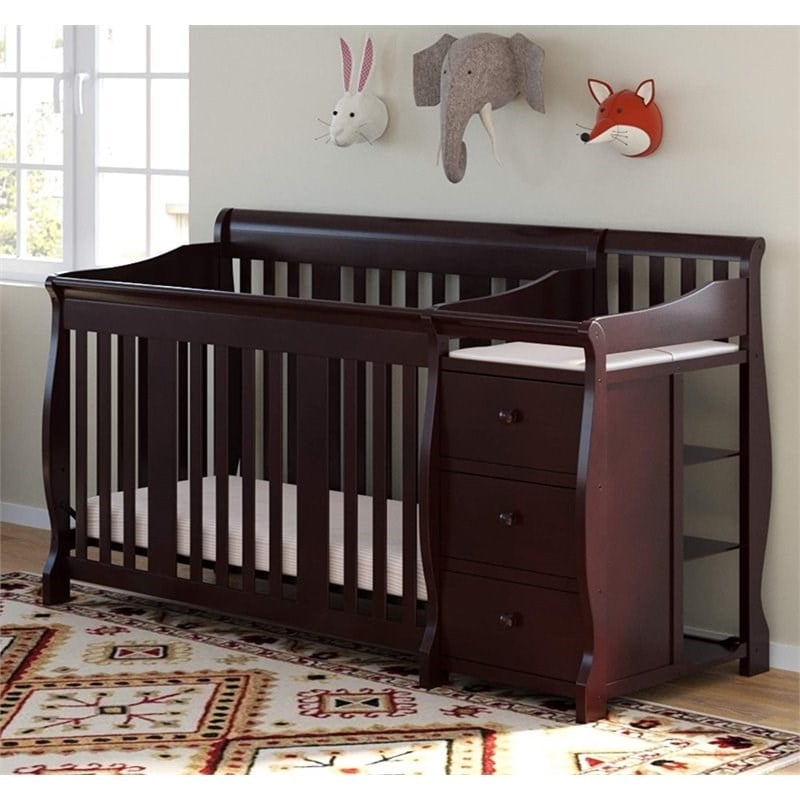 Stork Craft 4-in-1 Portofino Crib & Changer Combo in Espresso