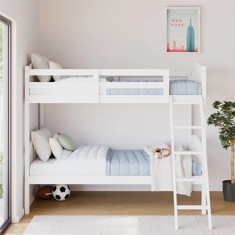 Stork Craft Long Horn Solid Wood Twin over Twin Bunk Bed in White