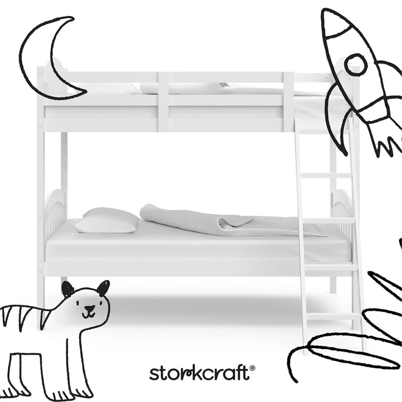 Stork Craft Long Horn Solid Wood Twin over Twin Bunk Bed in White