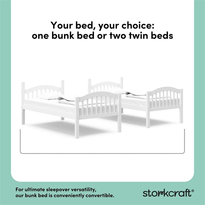 Stork Craft Long Horn Solid Wood Twin over Twin Bunk Bed in White