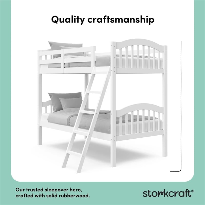 Stork Craft Long Horn Solid Wood Twin over Twin Bunk Bed in White