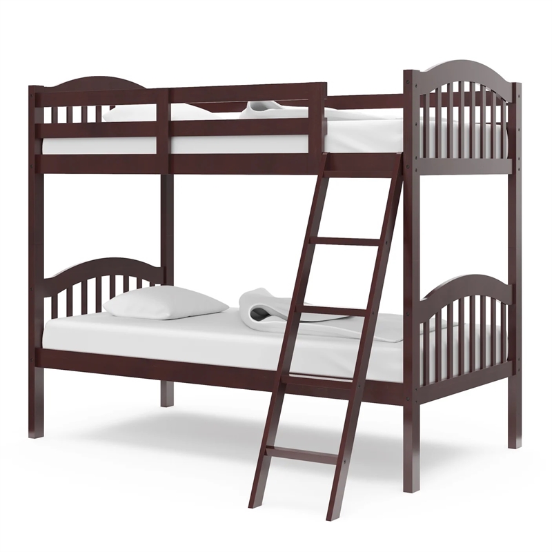 Stork Craft Long Horn Solid Wood Twin over Twin Bunk Bed in Espresso