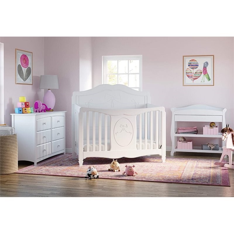 Stork Craft Princess Fixed Side Convertible Crib in White Homesquare