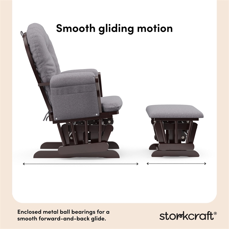 Stork Craft Hoop Custom Glider and Ottoman in Espresso and Slate Gray