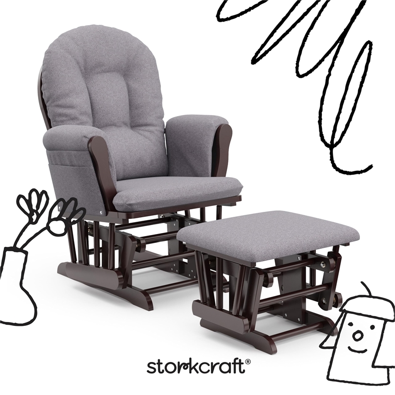 Stork Craft Hoop Custom Glider and Ottoman in Espresso and Slate Gray