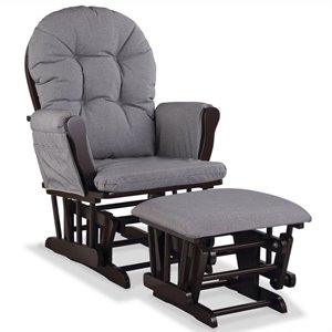 Stork Craft Hoop Custom Glider and Ottoman in Espresso and Slate Gray