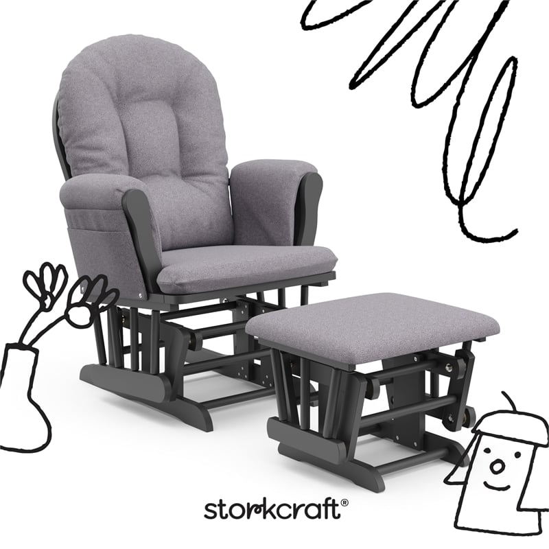 Stork Craft Hoop Custom Glider and Ottoman in Gray and Slate Gray