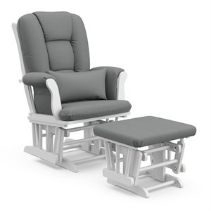 Stork Craft Custom Tuscany Glider and Ottoman in White and Gray