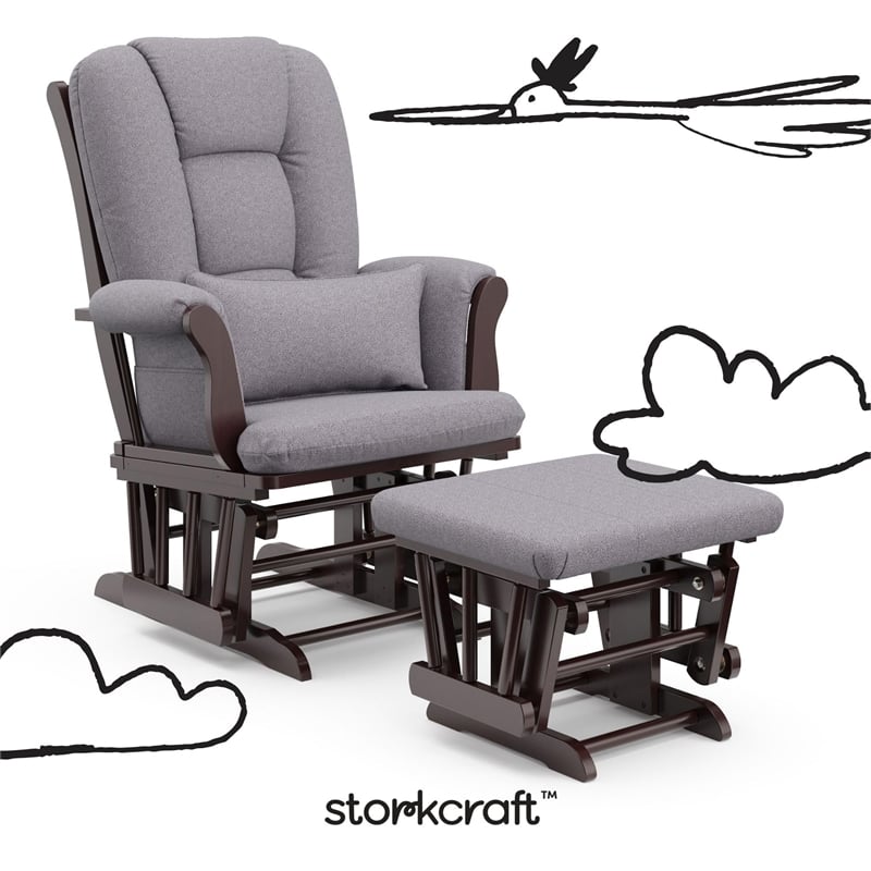 Stork Craft Tuscany Custom Glider and Ottoman in Espresso and Slate Gray