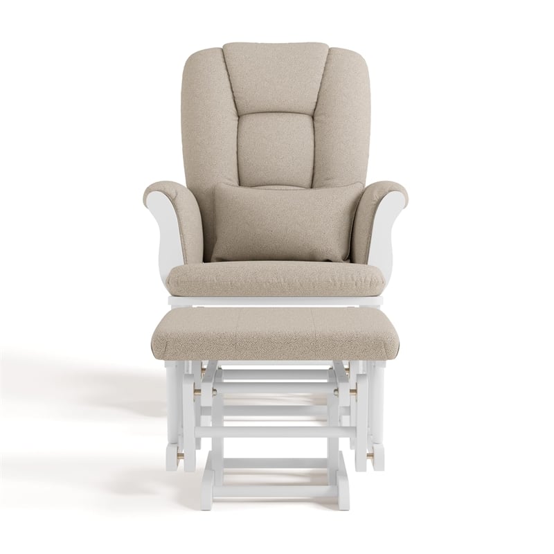Stork Craft Tuscany Custom Glider and Ottoman in White and Taupe