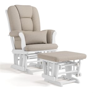 Stork Craft Tuscany Custom Glider and Ottoman in White and Taupe