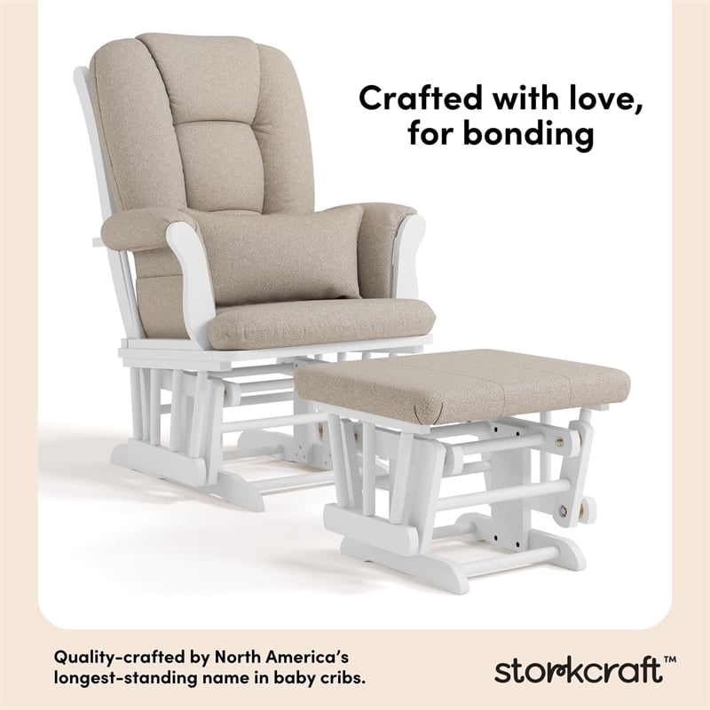 Stork Craft Tuscany Custom Glider and Ottoman in White and Taupe
