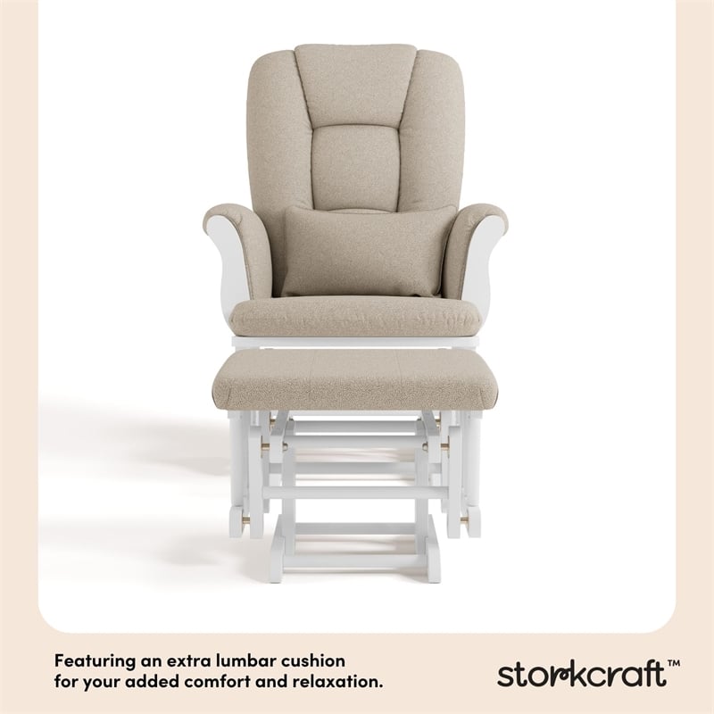 Stork Craft Tuscany Custom Glider and Ottoman in White and Taupe