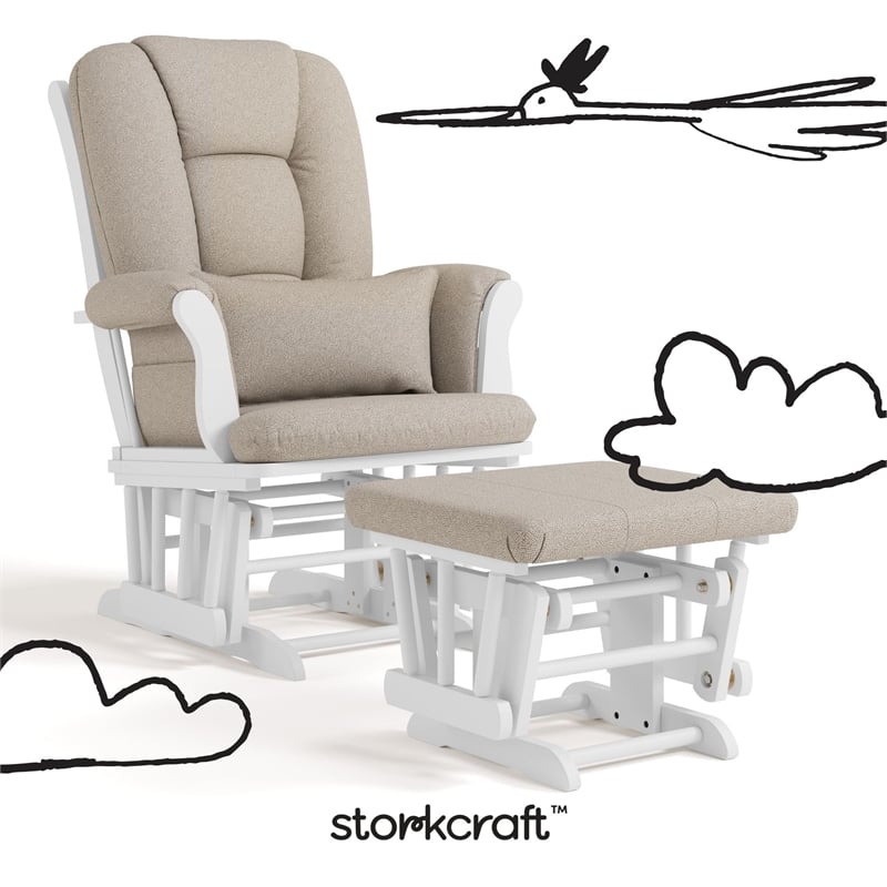 Stork Craft Tuscany Custom Glider and Ottoman in White and Taupe