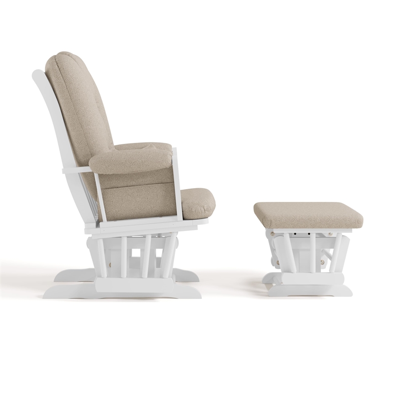 Stork Craft Tuscany Custom Glider and Ottoman in White and Taupe
