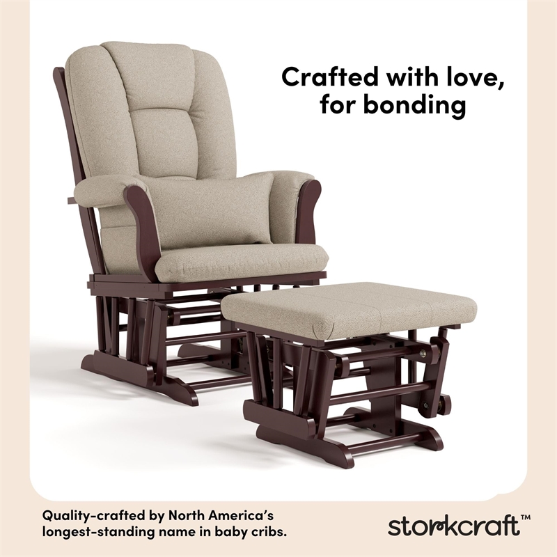 Stork Craft Tuscany Custom Glider and Ottoman in Espresso and Taupe