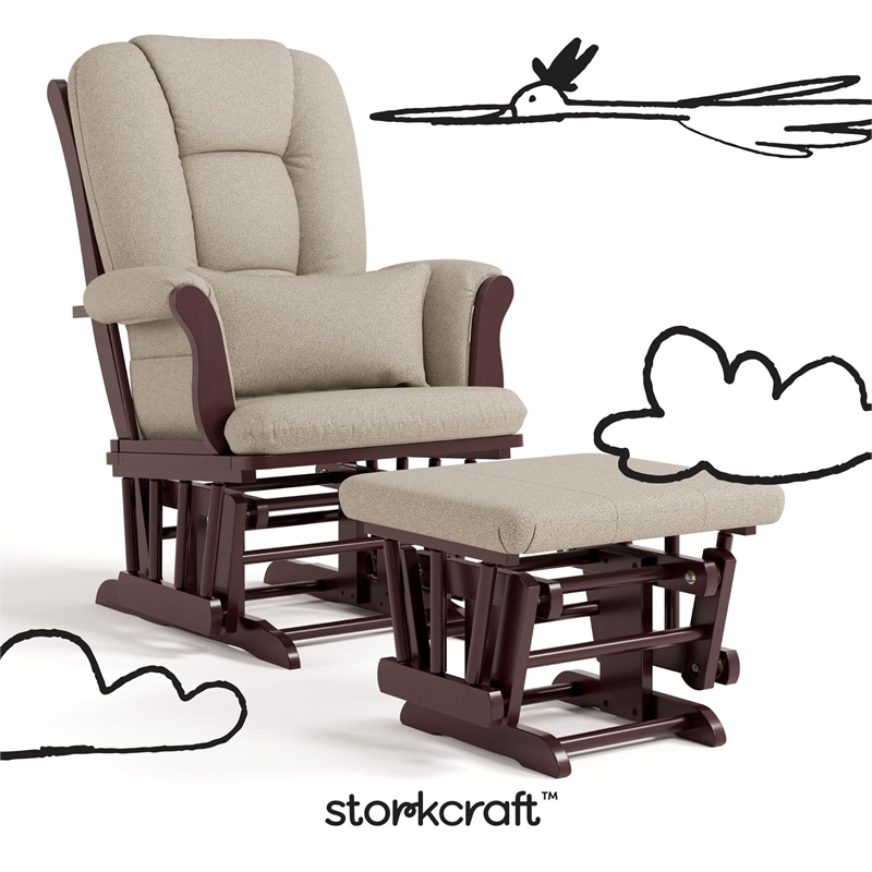 Stork Craft Tuscany Custom Glider and Ottoman in Espresso and Taupe
