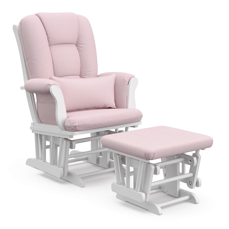 Stork Craft Tuscany Custom Glider and Ottoman in White and Pink Blush