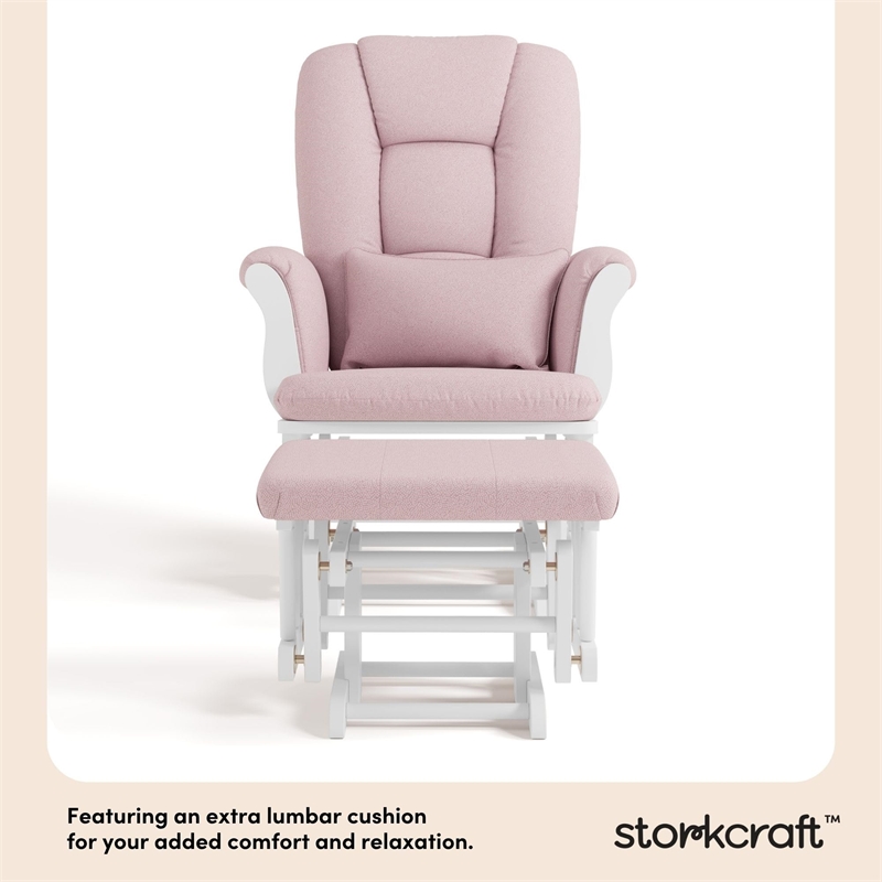 Stork Craft Tuscany Custom Glider and Ottoman in White and Pink Blush