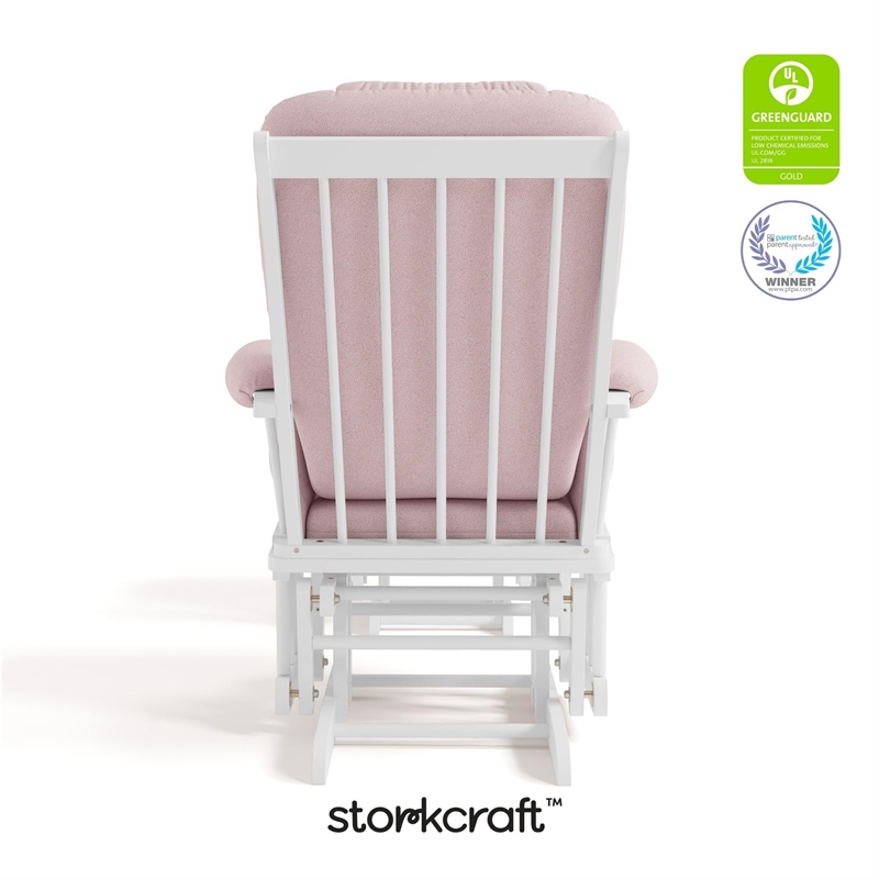 Stork Craft Tuscany Custom Glider and Ottoman in White and Pink Blush