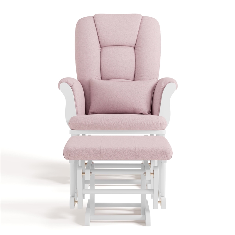 Stork Craft Tuscany Custom Glider and Ottoman in White and Pink Blush