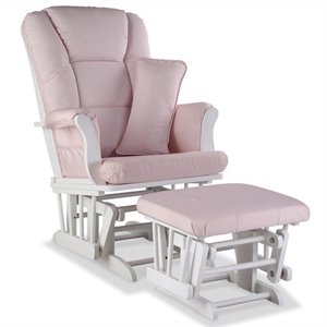 Stork Craft Tuscany Custom Glider and Ottoman in White and Pink Blush