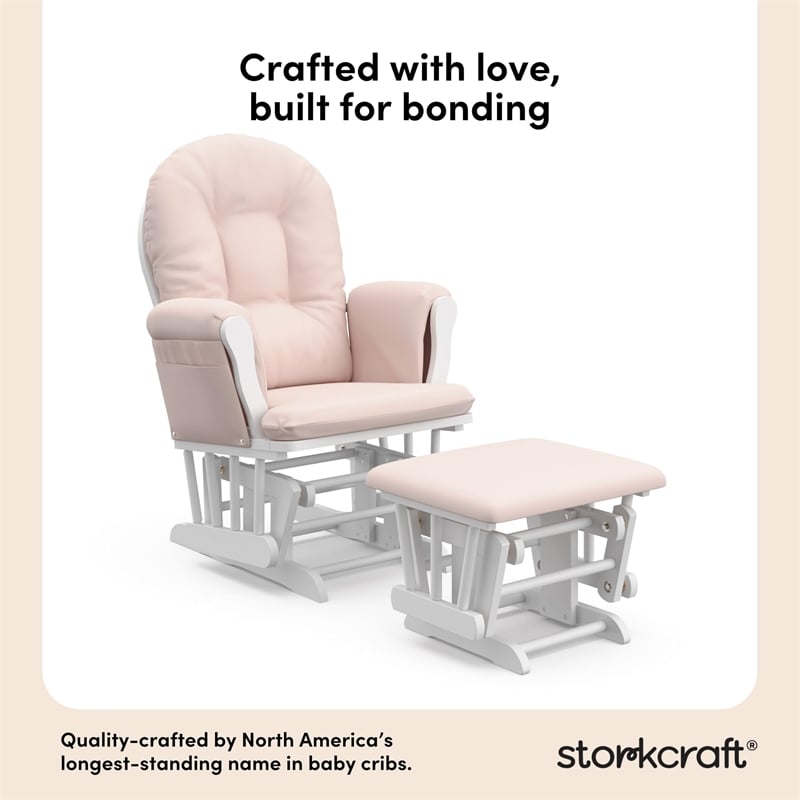 Stork Craft Custom Hoop Glider and Ottoman in White and Pink