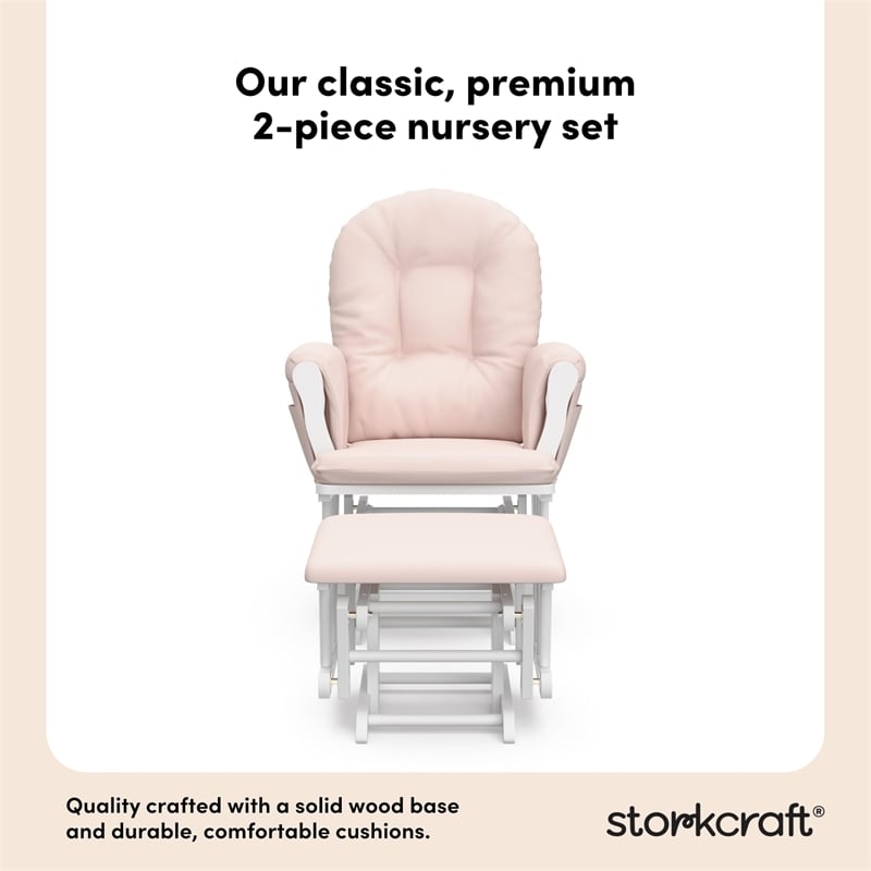 Stork Craft Custom Hoop Glider and Ottoman in White and Pink