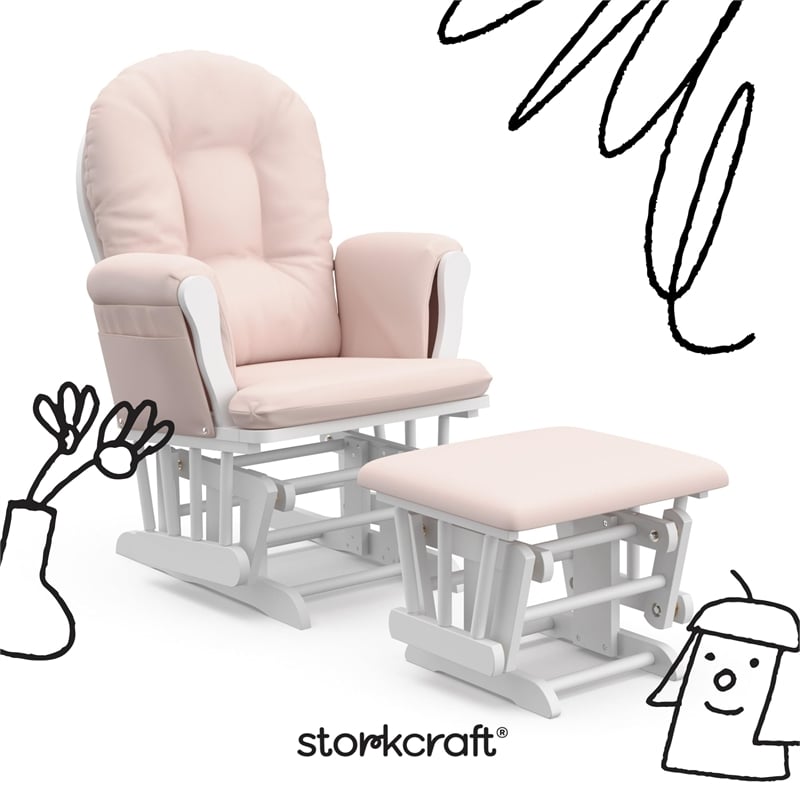 Stork Craft Custom Hoop Glider and Ottoman in White and Pink