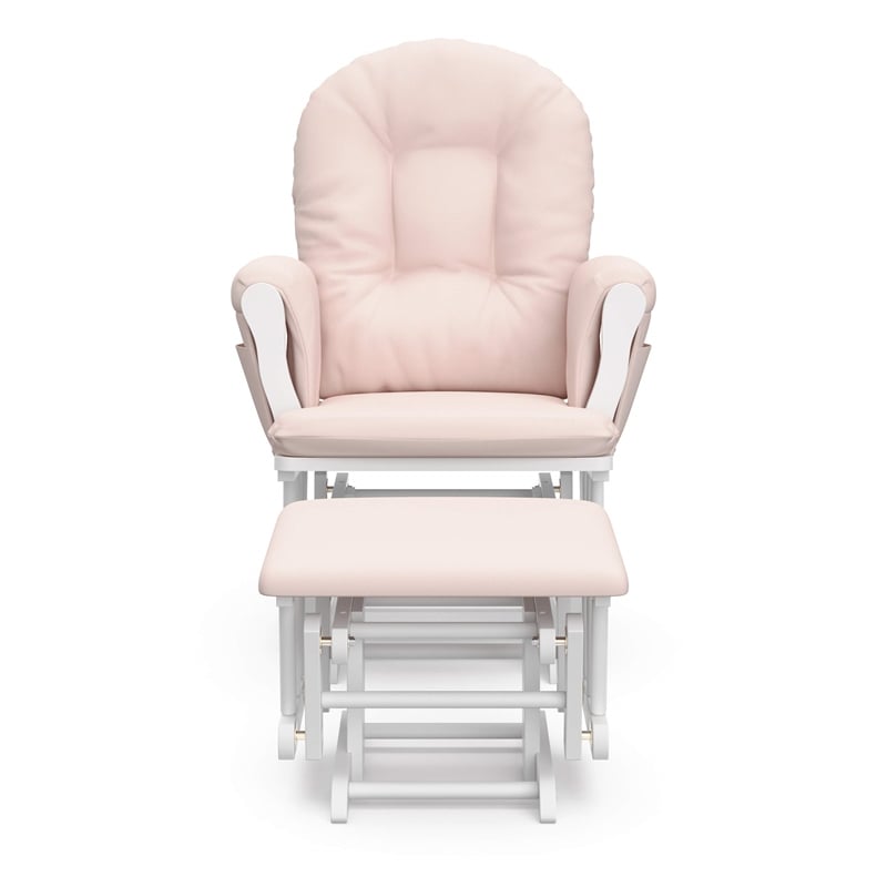 Stork Craft Custom Hoop Glider and Ottoman in White and Pink