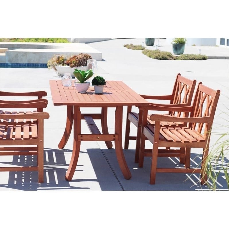 Vifah Malibu 5 Piece Cross Back Patio Curved Leg Dining Set in Natural