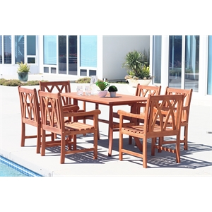 Vifah Malibu 7 Piece Cross Back Patio Curved Leg Dining Set in Natural