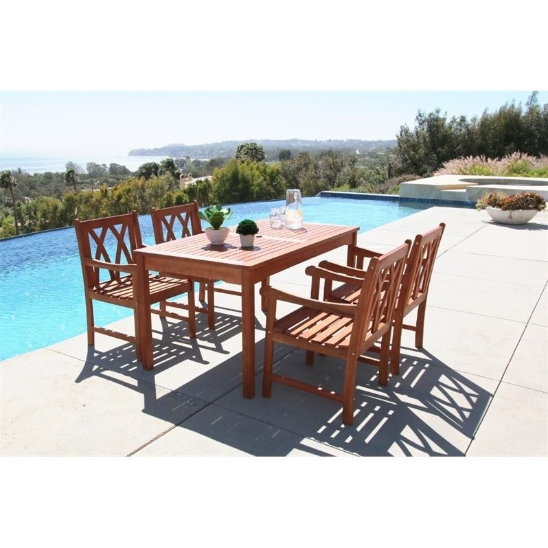 Vifah Malibu 5 Piece Patio Dining Set in Natural