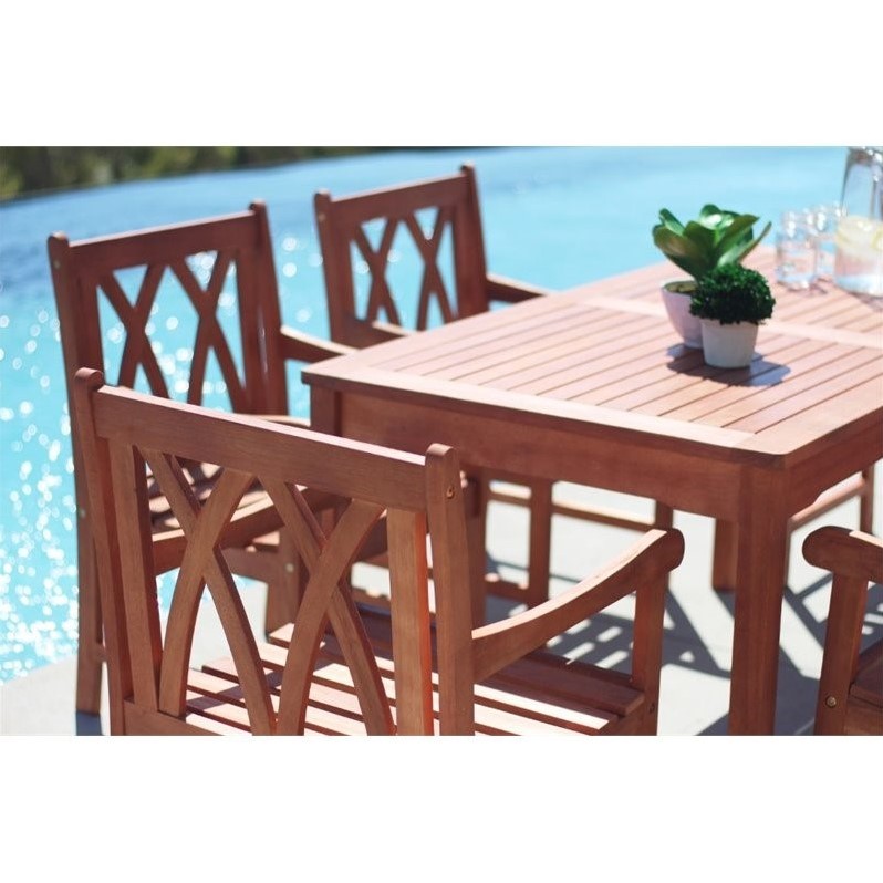 Vifah Malibu 7 Piece Cross Back Patio Dining Set in Natural