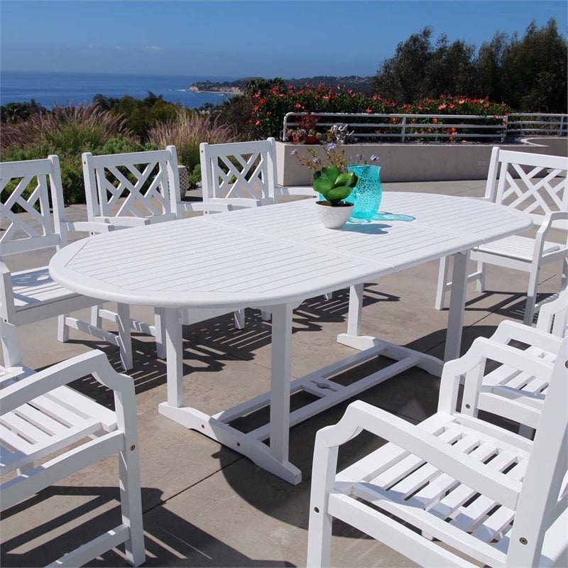 9 Piece Extendable Oval Patio Dining Set in White V1335SET14