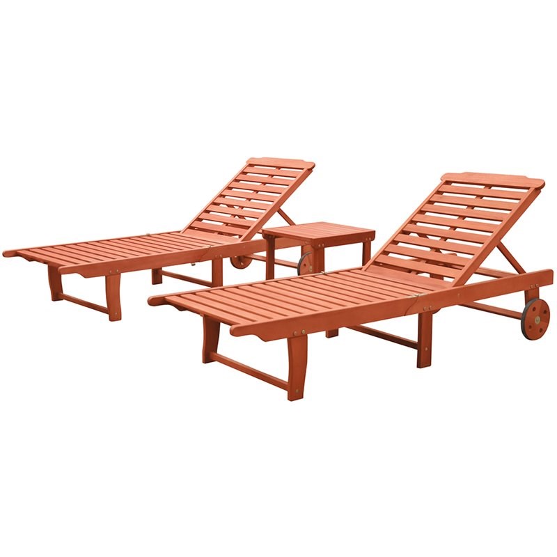 Vifah Malibu 3 Piece Patio Chaise Lounge Set in Brown