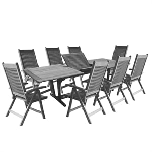 Vifah Renaissance 9 Piece Extendable Patio Dining Set in Gray