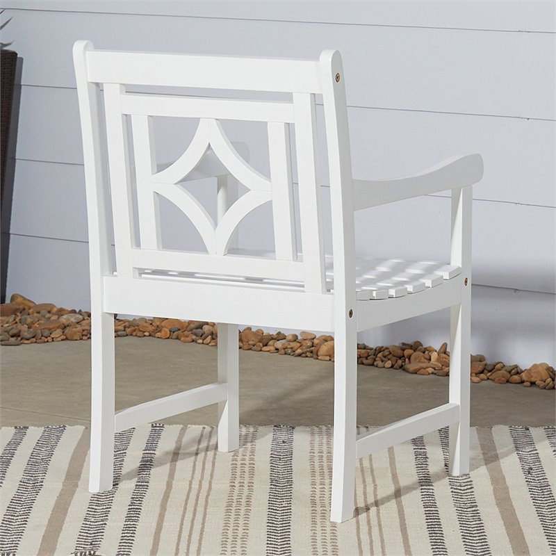 Vifah Bradley Diamond Back Patio Dining Arm Chair in White